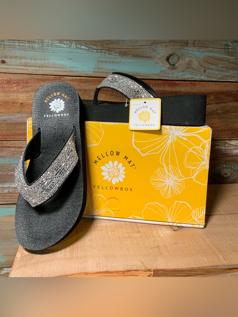 Yellow Box sparkly bling flip-flop with a slight wedge